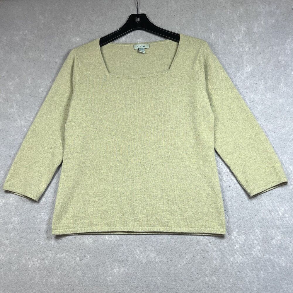 VINTAGE Geneva Sweater Women Size Large Light Green 100% Cashmere Pullover